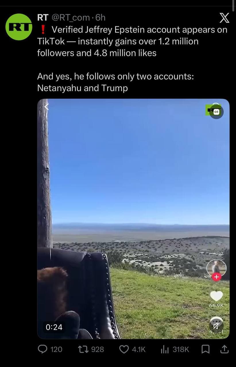 Verified Jeffrey Epstein Account Appears on TikTok — Instantly Gains Over 1.2 Million Followers and 4.8 Million Likes